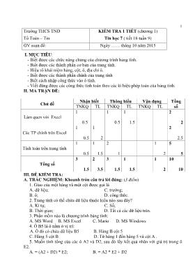 Đề kiểm tra một tiết chương 1 Tin học 7 - Năm học 2015-2016